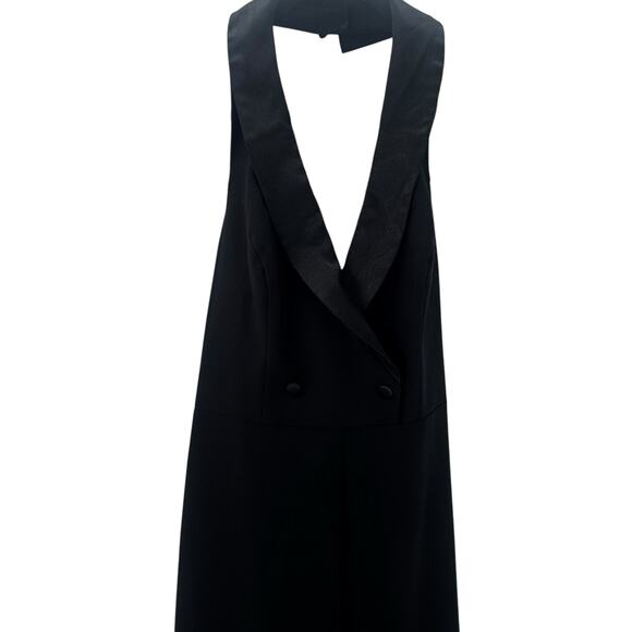 Aidan AIDAN MATTOX Wide Leg Black Crepe Tuxedo Jumpsuit Sleeveless Size 4 - Picture 7 of 12